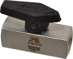 Parker - 1/4" Pipe, 3,000 psi WOG Rating, 316 Stainless Steel, Inline, One Way Instrumentation Plug Valve - Wedge Handle, FNPT x FNPT End Connections, Viton Seal - Exact Tool & Supply