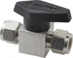 Parker - 1/2" Pipe, 3,000 psi WOG Rating, 316 Stainless Steel, Inline, One Way Instrumentation Plug Valve - Wedge Handle, Viton Seal - Exact Tool & Supply