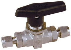 Parker - 1/2" Pipe, Stainless Steel, Inline, Two Way Flow, Instrumentation Ball Valve - 6,000 psi WOG Rating, Wedge Handle, PTFE Seal, PTFE Seat - Exact Tool & Supply