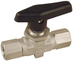 Parker - 1/2" Pipe, FNPT x FNPT End Connections, Stainless Steel, Inline, Two Way Flow, Instrumentation Ball Valve - 6,000 psi WOG Rating, Wedge Handle, PTFE Seal, PTFE Seat - Exact Tool & Supply