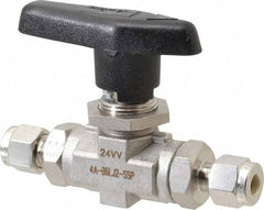 Parker - 1/4" Pipe, Stainless Steel, Inline, Two Way Flow, Instrumentation Ball Valve - 6,000 psi WOG Rating, Wedge Handle, PTFE Seal, PTFE Seat - Exact Tool & Supply