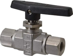 Parker - 3/8" Pipe, FNPT x FNPT End Connections, Stainless Steel, Inline, Two Way Flow, Instrumentation Ball Valve - 6,000 psi WOG Rating, Wedge Handle, PTFE Seal, PTFE Seat - Exact Tool & Supply
