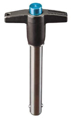 Jergens - 3/16" Diam, 1-1/2" Usable Length, T Handle, Push Button Quick Release Pin - 3" Overall Length, Grade 17-4 Stainless Steel, Passivated Finish - Exact Tool & Supply