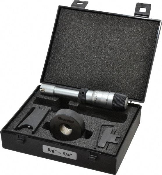 Starrett - 5/8" to 3/4", 2-7/16" Gage Depth, Mechanical Inside Hole Micrometer - 0.0003" Graduation, 0.00015" Accuracy, Ratchet Stop Thimble - Exact Tool & Supply