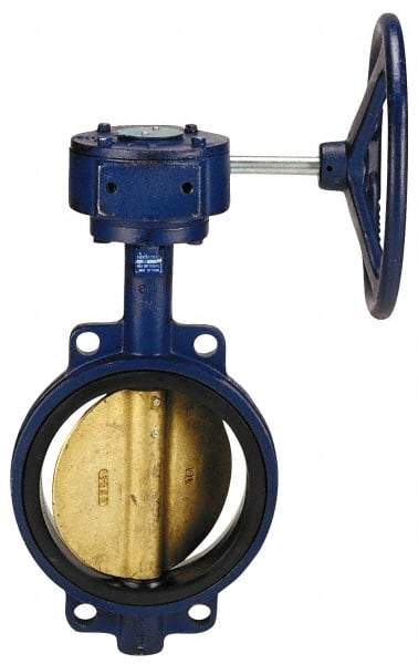 NIBCO - 4" Pipe, Wafer Butterfly Valve - Gear Handle, Cast Iron Body, EPDM Seat, 200 WOG, Aluminum Bronze Disc, Stainless Steel Stem - Exact Tool & Supply