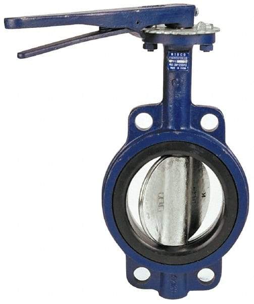 NIBCO - 5" Pipe, Wafer Butterfly Valve - Lever Handle, Cast Iron Body, EPDM Seat, 200 WOG, Ductile Iron Disc, Stainless Steel Stem - Exact Tool & Supply