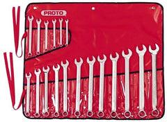 Proto - 18 Piece, 7mm to 24mm, Combination Wrench Set - Metric Measurement Standard, Satin Finish, Comes in Canvas Roll - Exact Tool & Supply