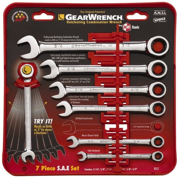 KD TOOLS - 7 Piece, 8 to 18mm Combination Wrench Set - Exact Tool & Supply