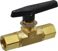 Parker - 1/2" Pipe, FNPT x FNPT End Connections, Brass, Inline, Two Way Flow, Instrumentation Ball Valve - 3,000 psi WOG Rating, Wedge Handle, PTFE Seal, PTFE Seat - Exact Tool & Supply
