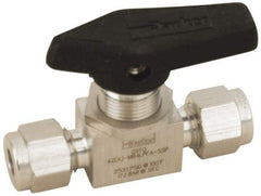 Parker - 3/8" Pipe, Stainless Steel, Inline, Two Way Flow, Instrumentation Ball Valve - 3,000 psi WOG Rating, Wedge Handle, PFA Seat - Exact Tool & Supply