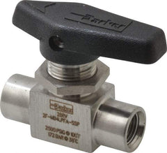 Parker - 1/8" Pipe, FNPT x FNPT End Connections, Stainless Steel, Inline, Two Way Flow, Instrumentation Ball Valve - 2,500 psi WOG Rating, Wedge Handle, PFA Seat - Exact Tool & Supply