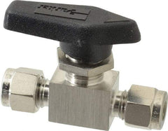 Parker - 1/4" Pipe, Stainless Steel, Inline, Two Way Flow, Instrumentation Ball Valve - 2,500 psi WOG Rating, Wedge Handle, PFA Seat - Exact Tool & Supply