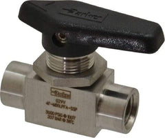 Parker - 1/4" Pipe, FNPT x FNPT End Connections, Stainless Steel, Inline, Two Way Flow, Instrumentation Ball Valve - 3,000 psi WOG Rating, Wedge Handle, PFA Seat - Exact Tool & Supply