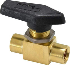 Parker - 1/8" Pipe, FNPT x FNPT End Connections, Brass, Inline, Two Way Flow, Instrumentation Ball Valve - 2,500 psi WOG Rating, Wedge Handle, PFA Seat - Exact Tool & Supply