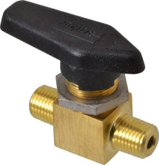 Parker - 1/4" Pipe, MNPT x MNPT End Connections, Brass, Inline, Two Way Flow, Instrumentation Ball Valve - 3,000 psi WOG Rating, Wedge Handle, PFA Seat - Exact Tool & Supply