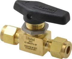 Parker - 1/4" Pipe, Compression x Compression CPI End Connections, Brass, Inline, Two Way Flow, Instrumentation Ball Valve - 2,500 psi WOG Rating, Wedge Handle, PFA Seat - Exact Tool & Supply