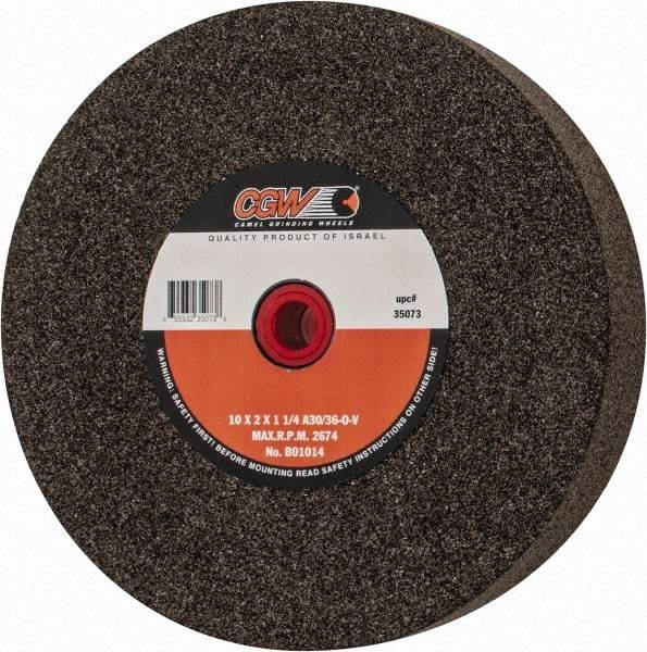 Camel Grinding Wheels - 36 Grit Aluminum Oxide Bench & Pedestal Grinding Wheel - 10" Diam x 1-1/4" Hole x 2" Thick, O Hardness, Very Coarse Grade , Bond - Exact Tool & Supply