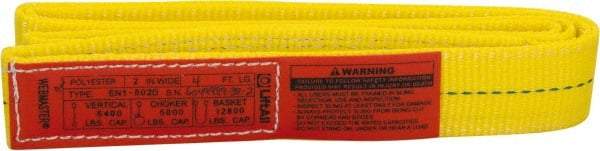Lift-All - 4' Long x 2" Wide, 6,400 Lb Vertical Capacity, 1 Ply, Polyester Web Sling - 5,000 Lb Choker Capacity, Yellow - Exact Tool & Supply