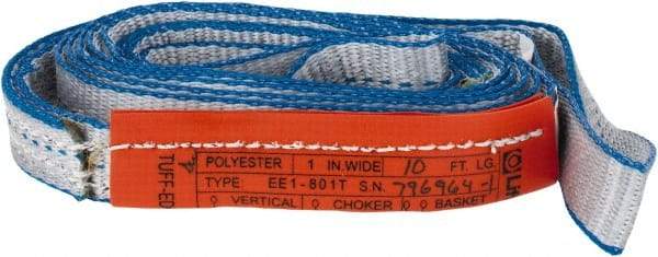 Lift-All - 10' Long x 1" Wide, 1,600 Lb Vertical Capacity, 1 Ply, Polyester Web Sling - 1,250 Lb Choker Capacity, Silver (Color) - Exact Tool & Supply