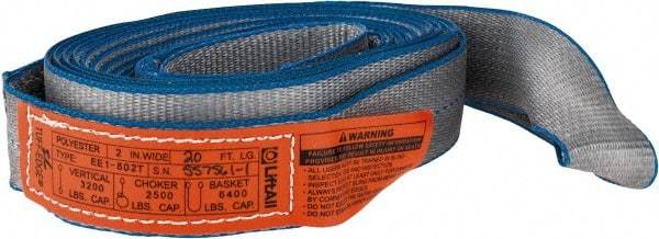 Lift-All - 20' Long x 2" Wide, 3,200 Lb Vertical Capacity, 1 Ply, Polyester Web Sling - 2,500 Lb Choker Capacity, Silver (Color) - Exact Tool & Supply