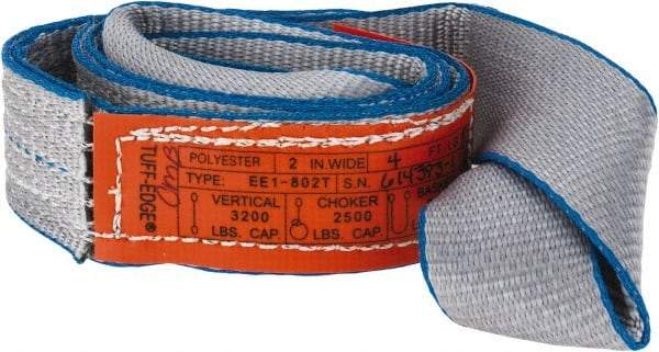 Lift-All - 4' Long x 2" Wide, 3,200 Lb Vertical Capacity, 1 Ply, Polyester Web Sling - 2,500 Lb Choker Capacity, Silver (Color) - Exact Tool & Supply