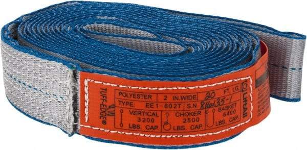 Lift-All - 20' Long x 2" Wide, 3,200 Lb Vertical Capacity, 1 Ply, Polyester Web Sling - 2,500 Lb Choker Capacity, Silver (Color) - Exact Tool & Supply