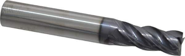 SGS - 11/32", 13/16" LOC, 3/8" Shank Diam, 2-1/2" OAL, 4 Flute, Solid Carbide Square End Mill - Single End, AlTiN Finish, Spiral Flute, Variable° Helix, Right Hand Cut, Right Hand Flute, Series Z1 - Exact Tool & Supply