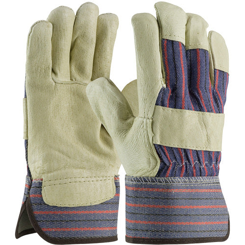 ‎87-3501/L Grain Leather Palm Gloves - Top Grain Pigskin - Economy Grade - Gunn Cut - Rubberized Safety Cuff - Exact Tool & Supply