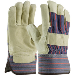 ‎87-3501/L Grain Leather Palm Gloves - Top Grain Pigskin - Economy Grade - Gunn Cut - Rubberized Safety Cuff - Exact Tool & Supply
