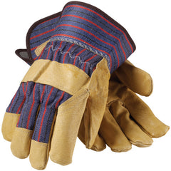 ‎87-3563/L Grain Leather Palm Gloves - Top Grain Pigskin - Premium Grade - Gunn Cut - Rubberized SC - Exact Tool & Supply