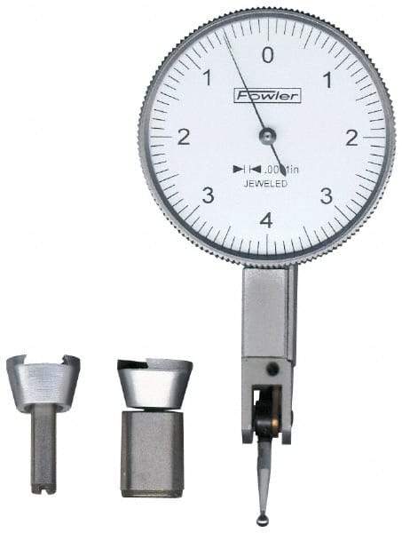 Fowler - 0.08 mm Range, 0.01 mm Dial Graduation, Horizontal Dial Test Indicator - 1-1/4 Inch White Dial, 0-40-0 Dial Reading - Exact Tool & Supply