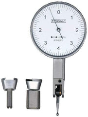 Fowler - 0.08 mm Range, 0.01 mm Dial Graduation, Horizontal Dial Test Indicator - 1-1/4 Inch White Dial, 0-40-0 Dial Reading - Exact Tool & Supply