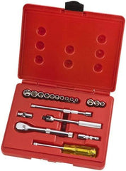 Proto - 19 Piece 1/4" Drive Full Polish Finish Socket Set - 6 Points, 3/16" to 3/8" Range, Inch Measurement Standard - Exact Tool & Supply