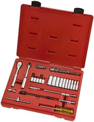 Proto - 37 Piece 1/4" Drive Full Polish Finish Deep Well Socket Set - 6, 8 Points, 3/16" to 9/16" Range, Inch Measurement Standard - Exact Tool & Supply