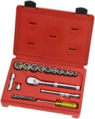 Proto - 22 Piece 1/4" & 3/8" Drive Full Polish Finish Socket Set - 6 Points, 3/16" to 1" Range, Inch Measurement Standard - Exact Tool & Supply
