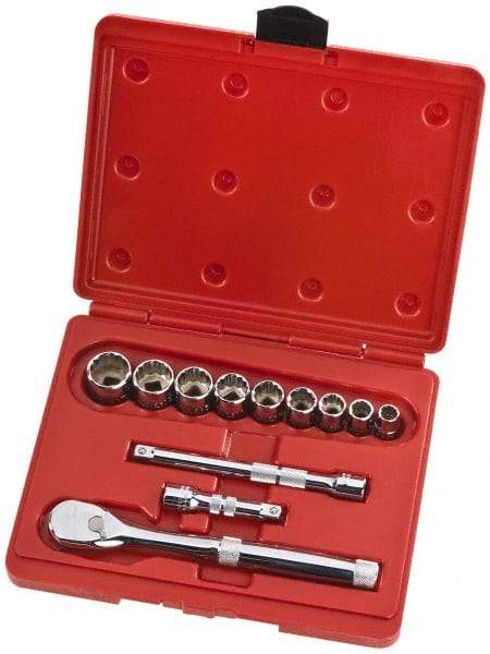 Proto - 12 Piece 3/8" Drive Full Polish Finish Socket Set - 12 Points, 1/4" to 3/4" Range, Inch Measurement Standard - Exact Tool & Supply