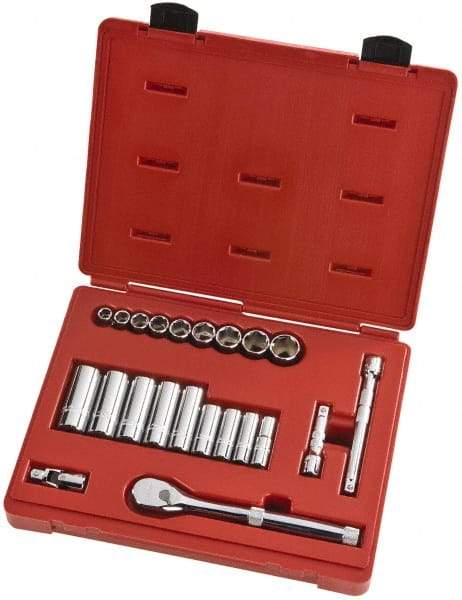 Proto - 22 Piece 3/8" Drive Full Polish Finish Deep Well Socket Set - 6 Points, 1/4" to 3/4" Range, Inch Measurement Standard - Exact Tool & Supply
