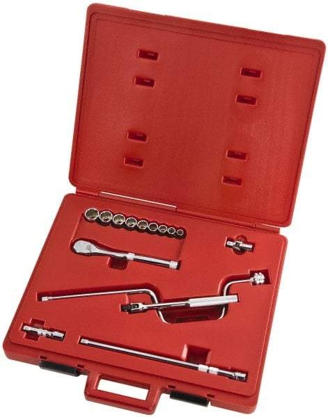 Proto - 15 Piece 3/8" Drive Full Polish Finish Socket Set - 12 Points, 1/4" to 3/4" Range, Inch Measurement Standard - Exact Tool & Supply
