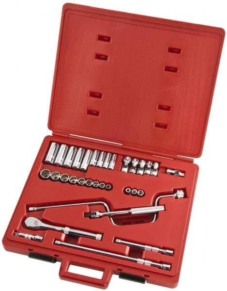 Proto - 33 Piece 3/8" Drive Full Polish Finish Deep Well Socket Set - 8, 12 Points, 1/4" to 3/4" Range, Inch Measurement Standard - Exact Tool & Supply