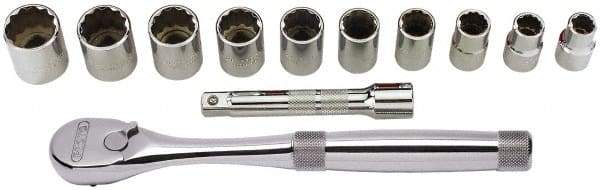 Proto - 12 Piece 1/2" Drive Full Polish Finish Socket Set - 12 Points, 7/16" to 1" Range, Inch Measurement Standard - Exact Tool & Supply