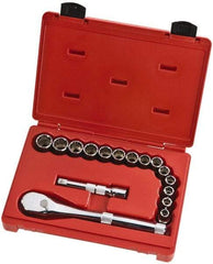 Proto - 16 Piece 1/2" Drive Full Polish Finish Socket Set - 12 Points, 10mm to 23mm Range, Metric Measurement Standard - Exact Tool & Supply