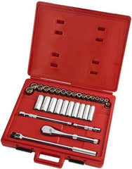 Proto - 31 Piece 1/2" Drive Full Polish Finish Deep Well Socket Set - 12 Points, 10mm to 26mm Range, Metric Measurement Standard - Exact Tool & Supply