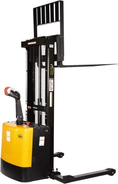 Vestil - 2,000 Lb Capacity, 62" Lift Height, Battery Powered Stacker - 2-1/4" Lowered Height, 42" Fork Length, 58" Overall Width - Exact Tool & Supply