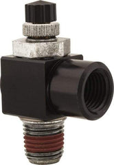 ARO/Ingersoll-Rand - 1/4" Male NPT x 1/4" Female NPT Right Angle Flow Control Valve - 0 to 150 psi & Brass Material - Exact Tool & Supply