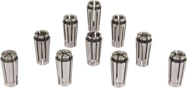 Lyndex - 9 Piece, 1/8" to 5/8" Capacity, Slim Chuck Collet Set - 0.0002" TIR, Series SK16 - Exact Tool & Supply