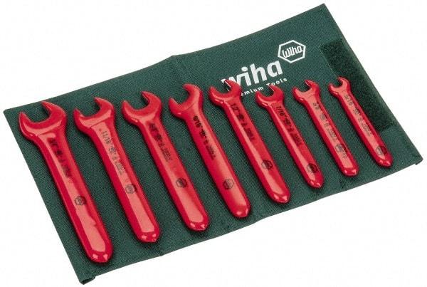 Wiha - 8 Piece, 5/16" to 3/4", Open End Wrench Set - Inch Measurement Standard, Insulated Finish, Comes in Roll Up Pouch - Exact Tool & Supply