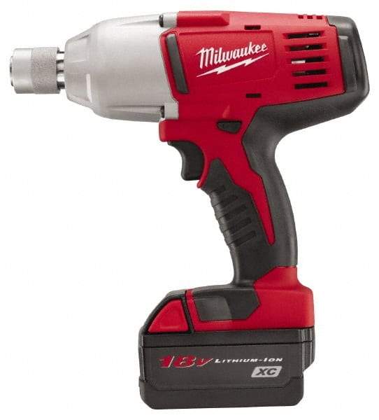 Milwaukee Tool - 7/16" Drive 18 Volt Pistol Grip Cordless Impact Wrench & Ratchet - 0 to 1,900 RPM, 0 to 2,200 BPM, 350 Ft/Lb Torque, 2 Lithium-Ion Batteries Included - Exact Tool & Supply