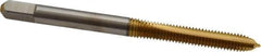 Hertel - M4x0.70 Metric Coarse, 2 Flute, TiN Finish, High Speed Steel Spiral Point Tap - Plug Chamfer, Right Hand Thread, 2-1/8" OAL, 3/4" Thread Length, 6H Class of Fit - Exact Tool & Supply