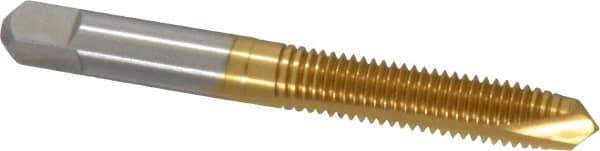 Hertel - M8x1.25 Metric Coarse, 2 Flute, TiN Finish, High Speed Steel Spiral Point Tap - Plug Chamfer, Right Hand Thread, 2-23/32" OAL, 1-1/8" Thread Length, 6H Class of Fit - Exact Tool & Supply
