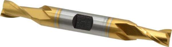 Hertel - 5/16", 9/16" LOC, 3/8" Shank Diam, 3-1/8" OAL, 2 Flute, Cobalt Square End Mill - Double End, TiN Finish, Spiral Flute, 30° Helix, Centercutting, Right Hand Cut, Right Hand Flute - Exact Tool & Supply